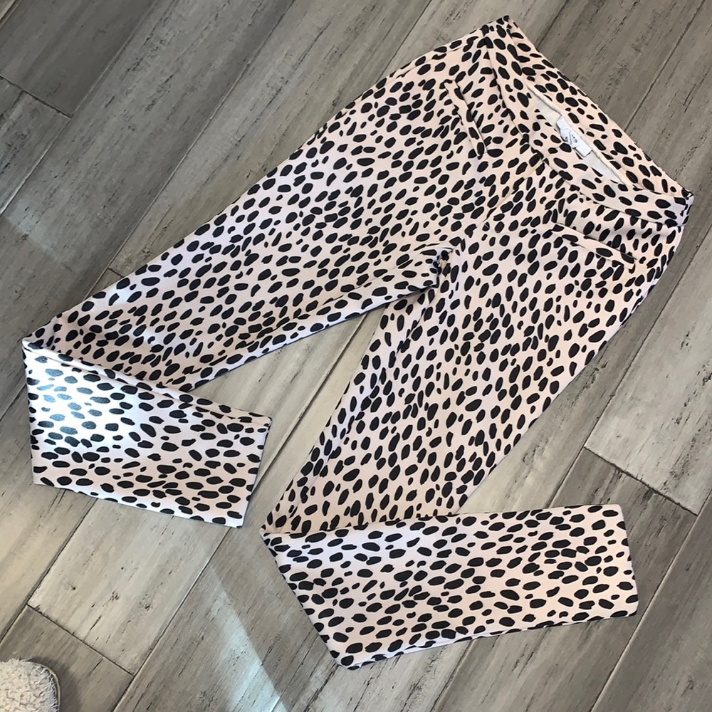 Bar III Blush Pink & Black Spotted Skinny Pants